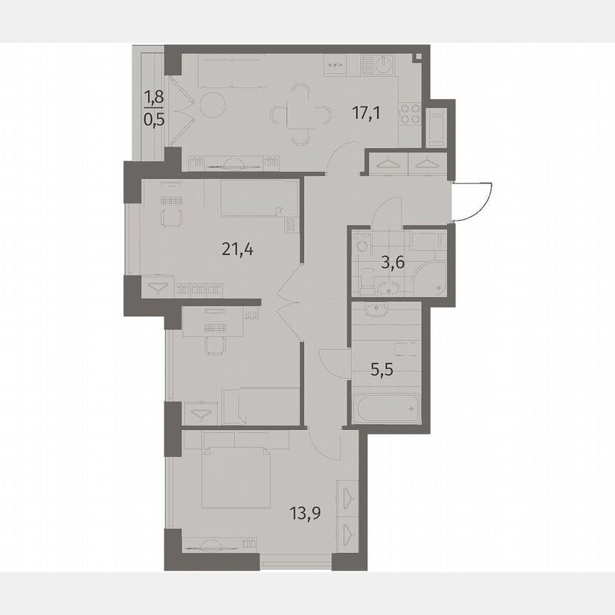 2-к. квартира, 73,4 м², 7/8 эт.