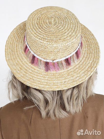 Шляпа канотье новая из соломы с завязками