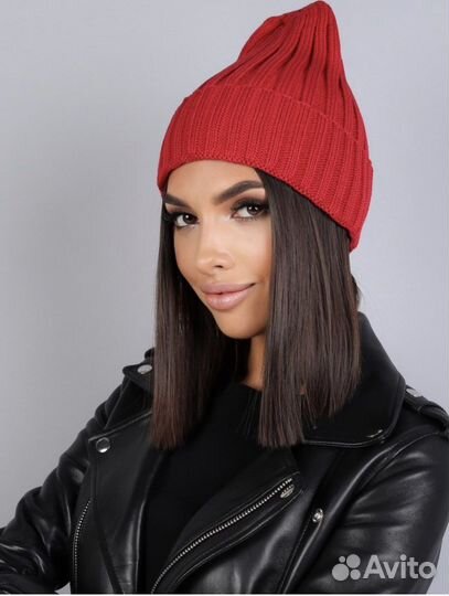 Шапка вязаная женская красная