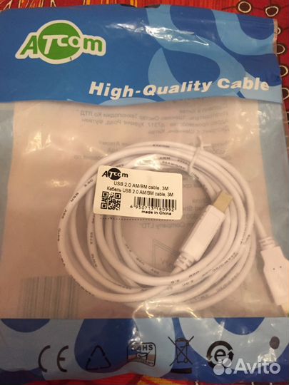 Кабель USB 2.0 AM/BM cable, 3м