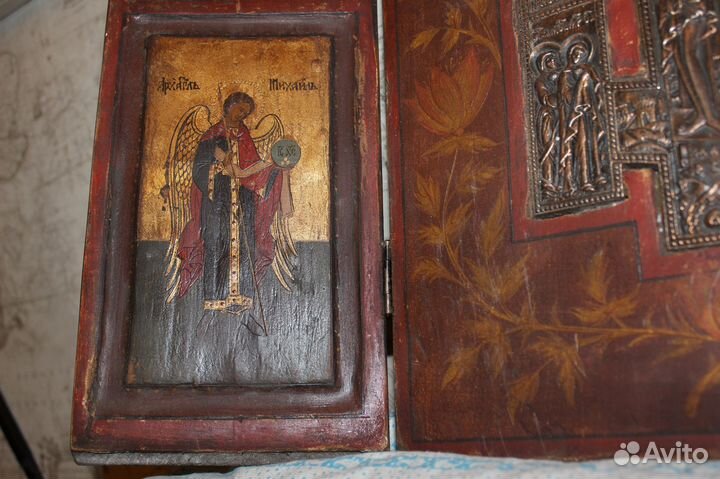 Старинная икона Триптих Крест Живоотворящий 40*61