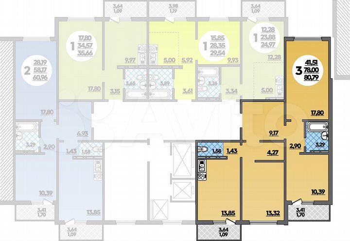 3-к. квартира, 80,8 м², 6/16 эт.