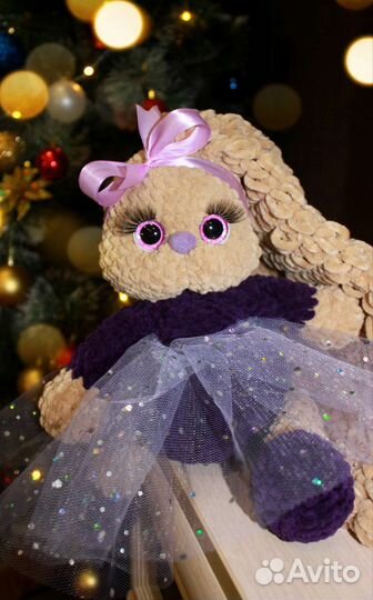 Плюшевый заяц вязаный ручная работа
