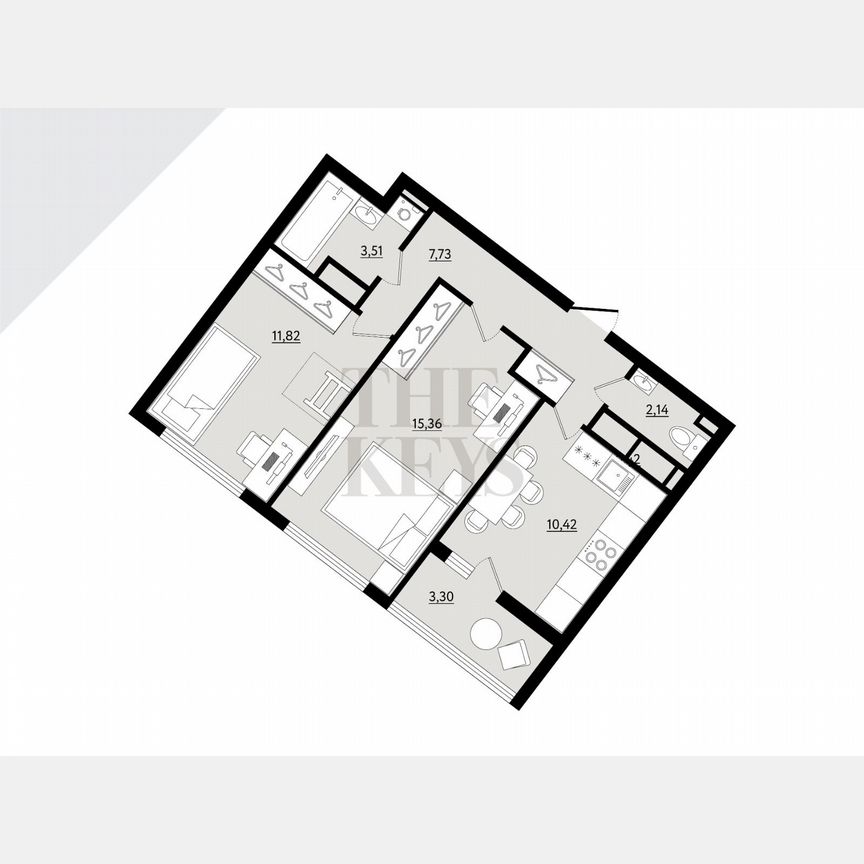 2-к. квартира, 52,6 м², 11/21 эт.