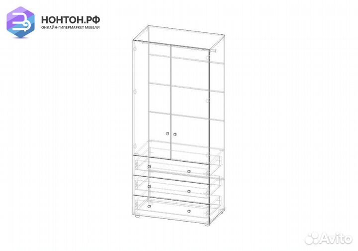 Шкаф 2-створчатый Мийа-3А ясень шимо светлый / бел