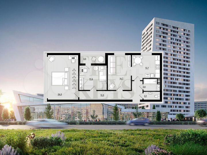 3-к. квартира, 86,1 м², 7/22 эт.