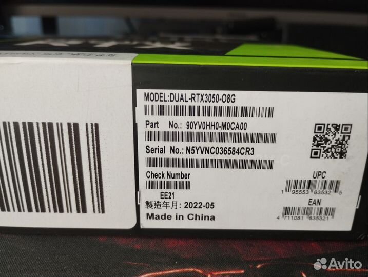 Видеокарта Asus dual RTX 3050 8гб новая