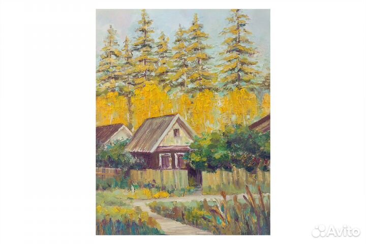 Картина Дача осенний пейзаж живопись в подарок