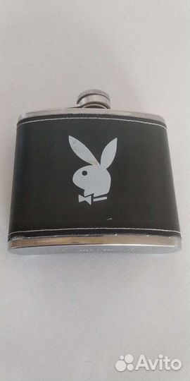 Фляжка Playboy из США. Стальная, натуральная кожа