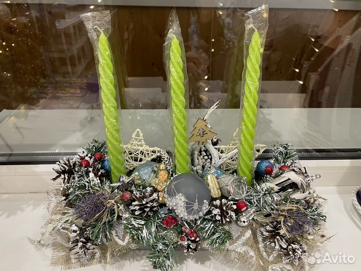 Новогодняя композиция подсвечник для свечей