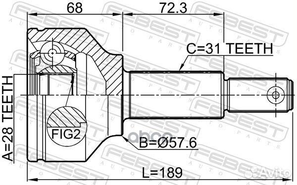 Шрус наружный 28x57.6x31 ford explorer TUB 2011