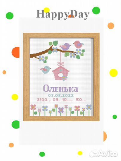 Набор для вышивания крестом метрика для девочки