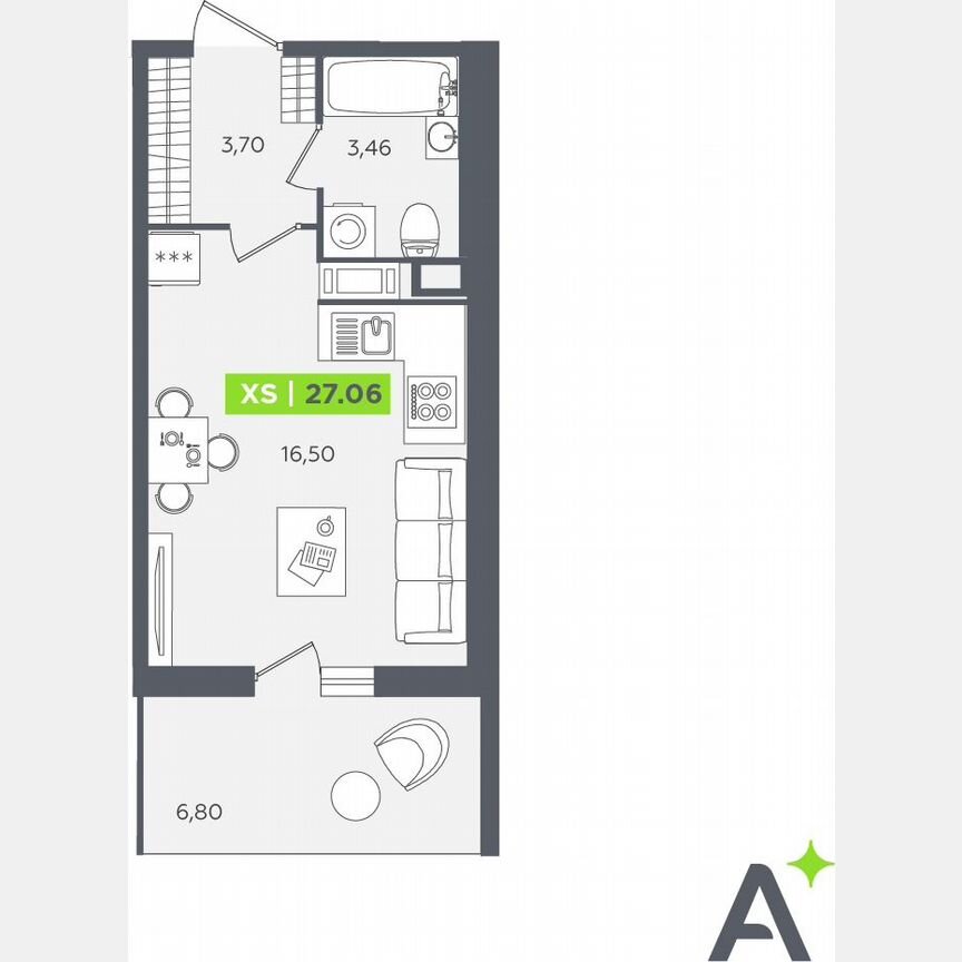 Квартира-студия, 27,1 м², 7/12 эт.