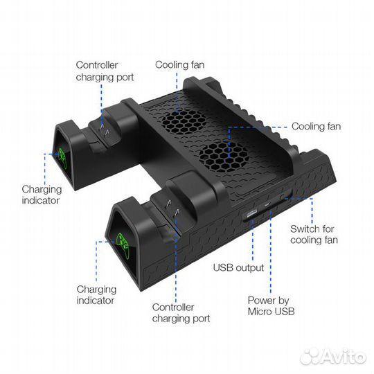 XBox One подставка с охлажд.+2 аккум.,новая,в упак