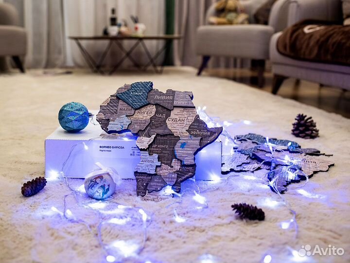 Деревянная карта мира 3D настенная, Балаково