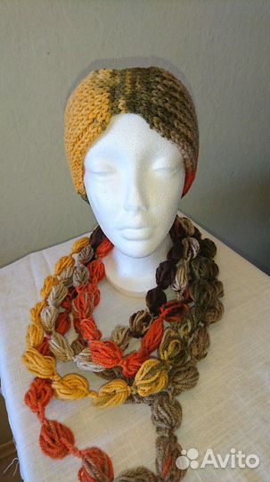 Вязаная повязка на голову +шарф 