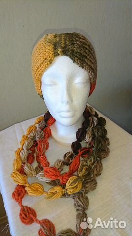Вязаная повязка на голову +шарф 