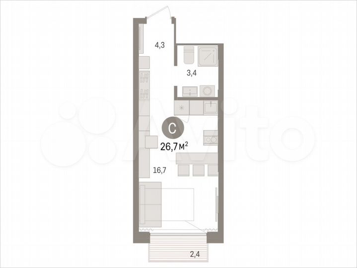 Квартира-студия, 26,7 м², 11/17 эт.