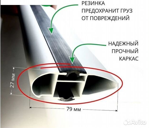 Багажник на гладкую крышу крыло 120см