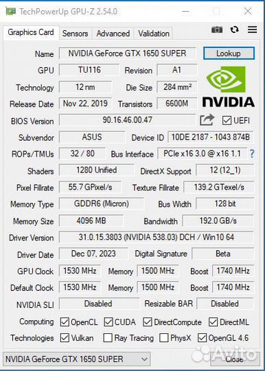 Видеокарта asus Phoenix GeForce GTX 1650 super OC