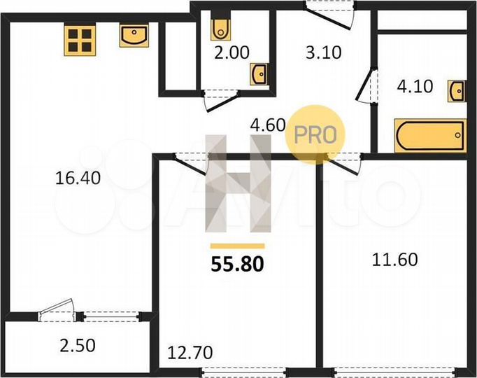 2-к. квартира, 55,8 м², 23/32 эт.