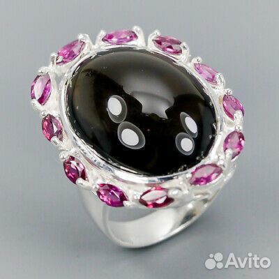 Серьги, кольцо серебро раухтопаз разм.18,5 С059