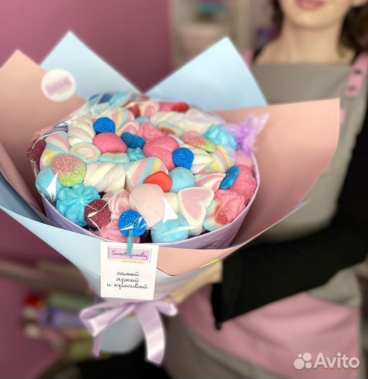 Букеты из мармелада и маршмеллоу, сладкий букет