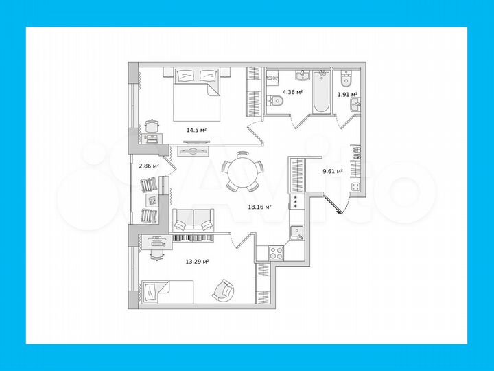 2-к. квартира, 62,3 м², 17/22 эт.