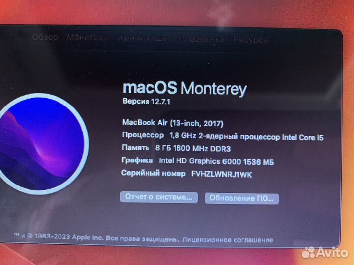 Apple MacBook Air 13 2017 (2020) 1 цикл