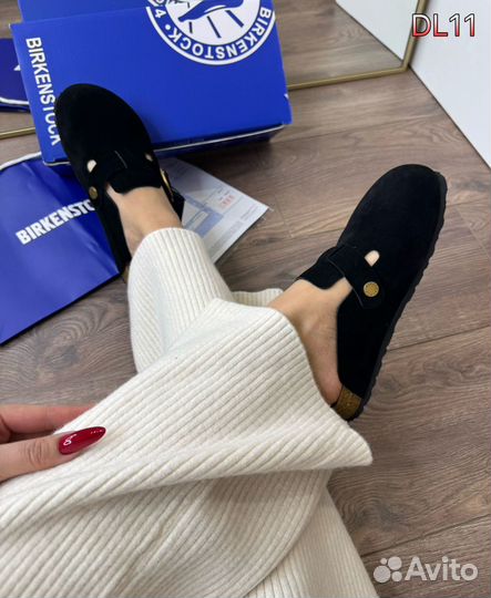 Тапочки birkenstock натуральная замша черные