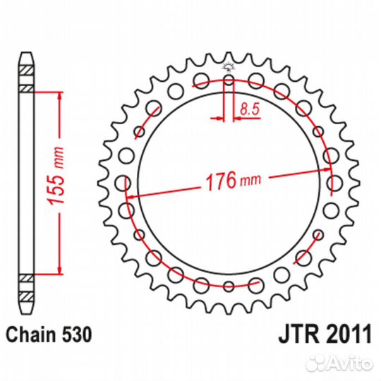 Звезда задняя (ведомая), (сталь) JT 2011.42