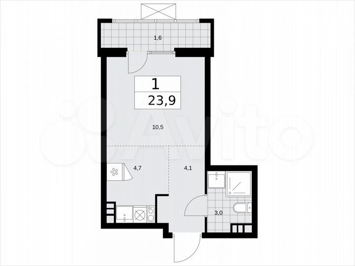 Квартира-студия, 23,9 м², 13/15 эт.