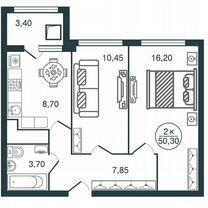 2-к. квартира, 50,3 м², 15/15 эт.