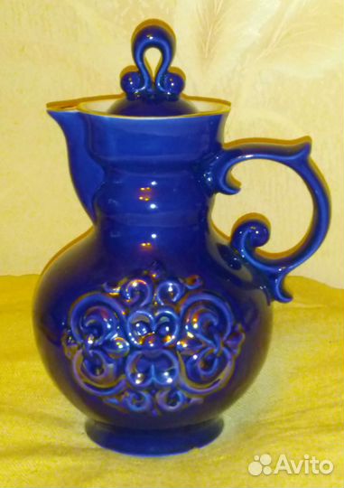 Синий кувшин с крышкой. Бронницы 1970е винтаж СССР