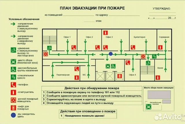 План эвакуации при пожаре, инструкции по пб