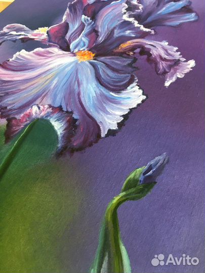Картина маслом на холсте цветы пейзаж ирис