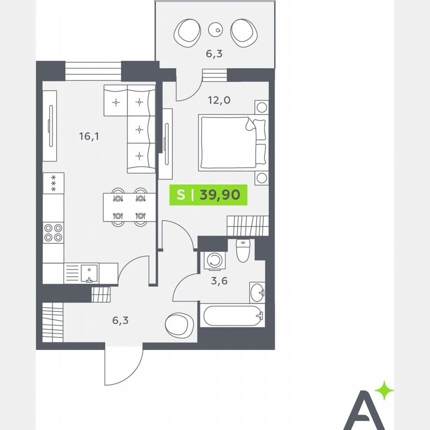 1-к. квартира, 39,9 м², 7/12 эт.