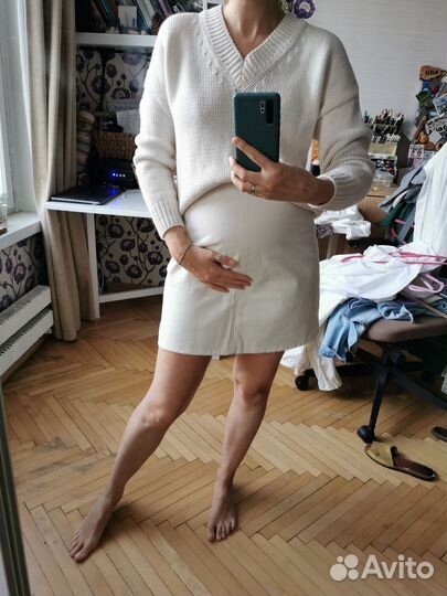 Юбка Arket мини трапеция 44 белая хлопок