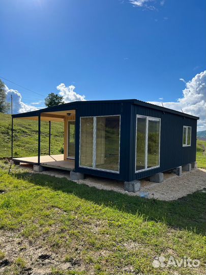 Домик с террасой, дачный дом, модульный дом