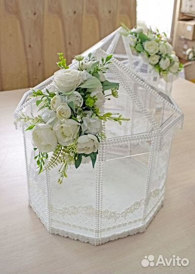 Свадебная корзинка/Хонча (молочное кружево,бусины)