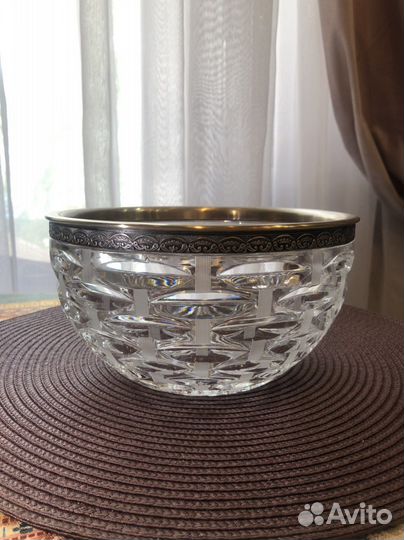 Хрустальная ваза с мельхиоровым ободком СССР