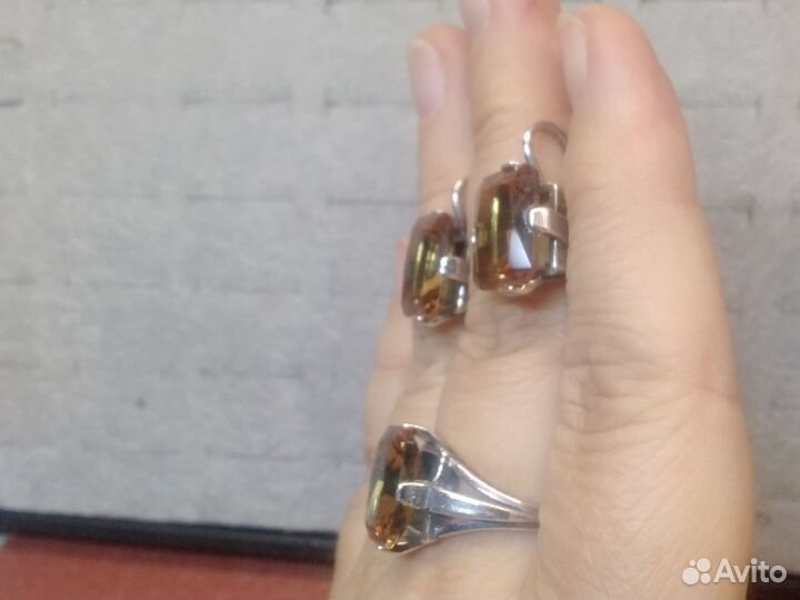 Суланит, посеребрение.комплект кольцо+серьги