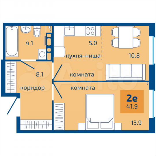 2-к. квартира, 41,9 м², 4/10 эт.