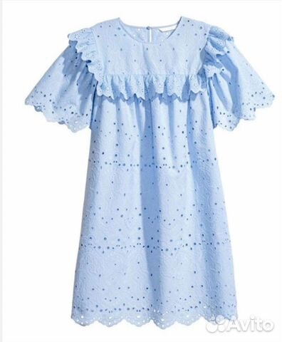 Платье ришелье кружевное с оборками H&M голубое