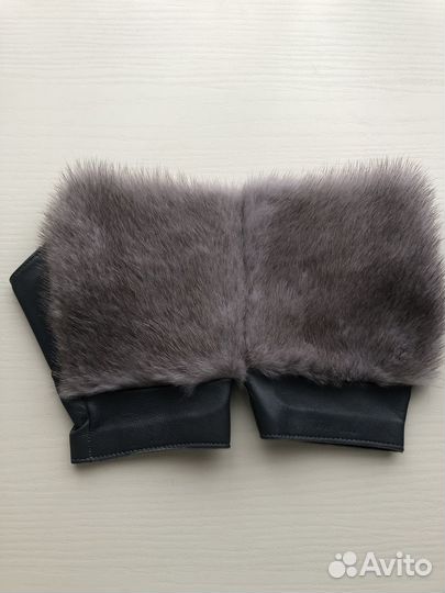 Митенки кожаные с норкой