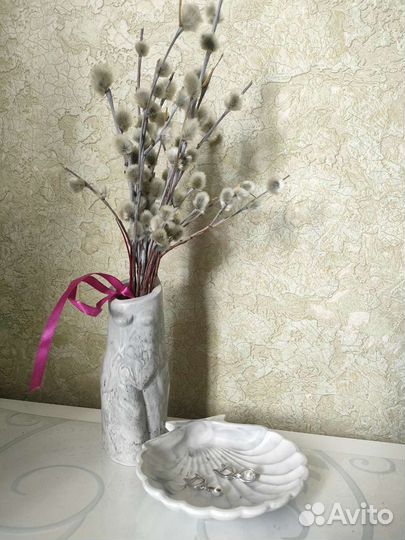 Набор из гипса Ваза и подставка-ракушка