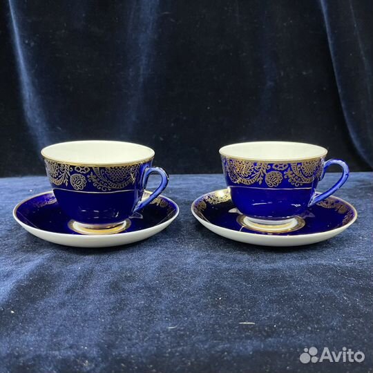 Фарфоровый чайный сервиз Кобальт Золотой фриз Лфз