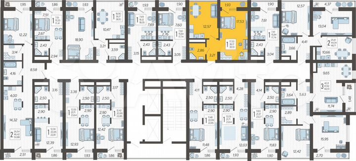 1-к. квартира, 38,1 м², 13/19 эт.