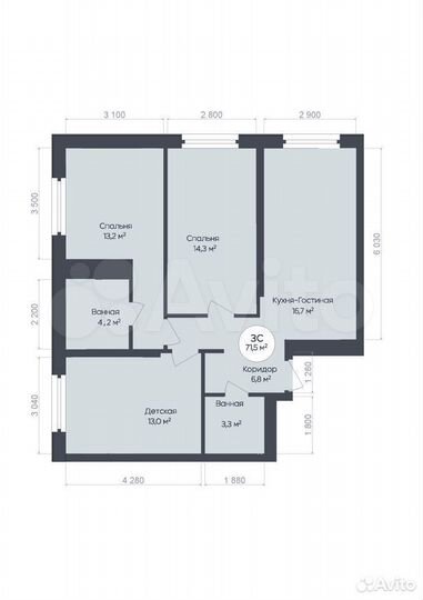 3-к. квартира, 71,5 м², 8/25 эт.