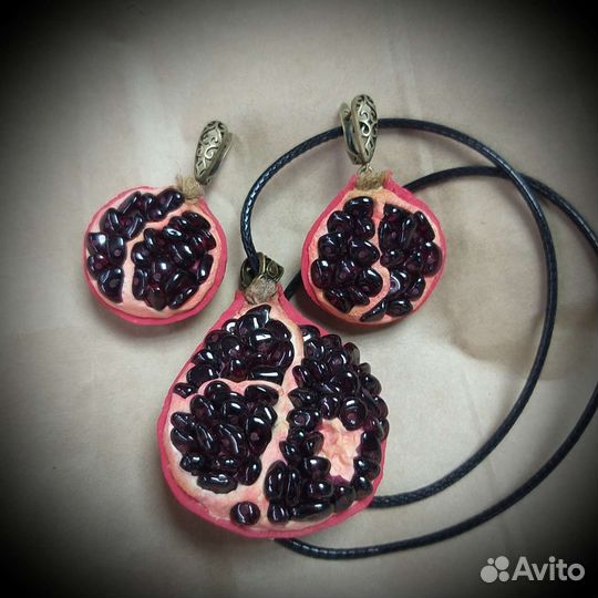 Серьги+подвес,гранат натуральный
